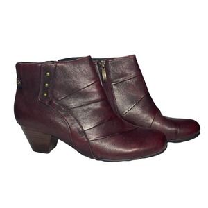 Earth Hope Garnet Leather Zip Up Block Heel Ankle Boots Shoes Women's Size 9.5 B